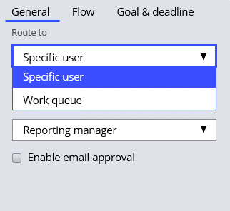 Properties panel of an Approval step, with the General tab selected