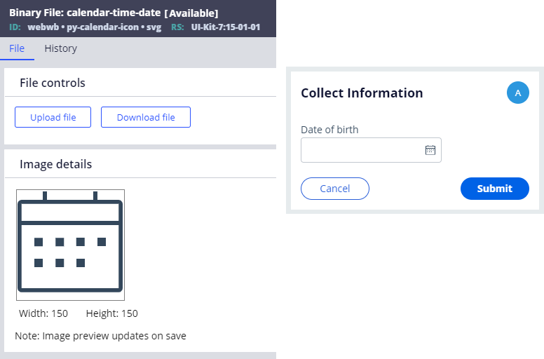 UI Kit has a binary file py-calendar-icon for the calendar icon of the Date Time control