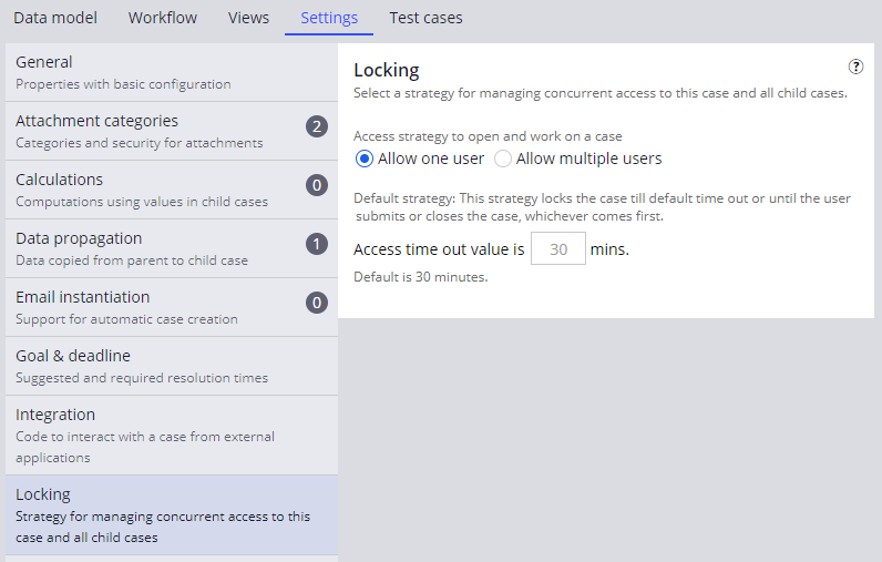 Case designer settings locking