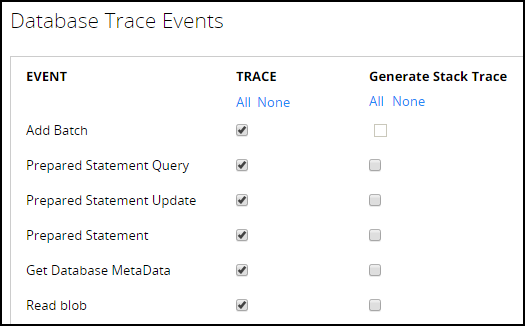 db trace options