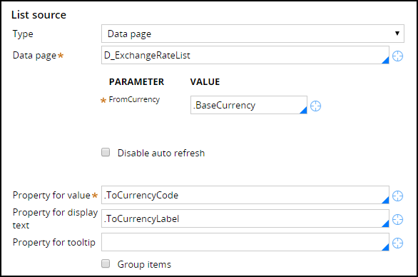 Keyed Data Page Drop Down