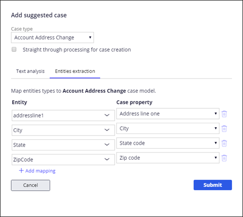 entity extraction for suggested case