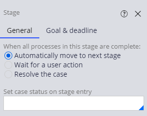 Properties pane for a stage with the stage transition options