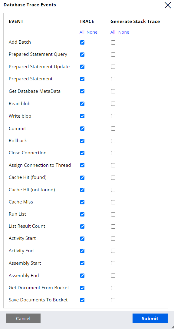 database-trace-options