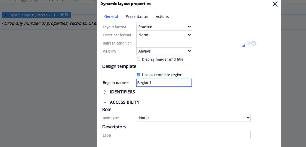 Creating a new region inside a design template