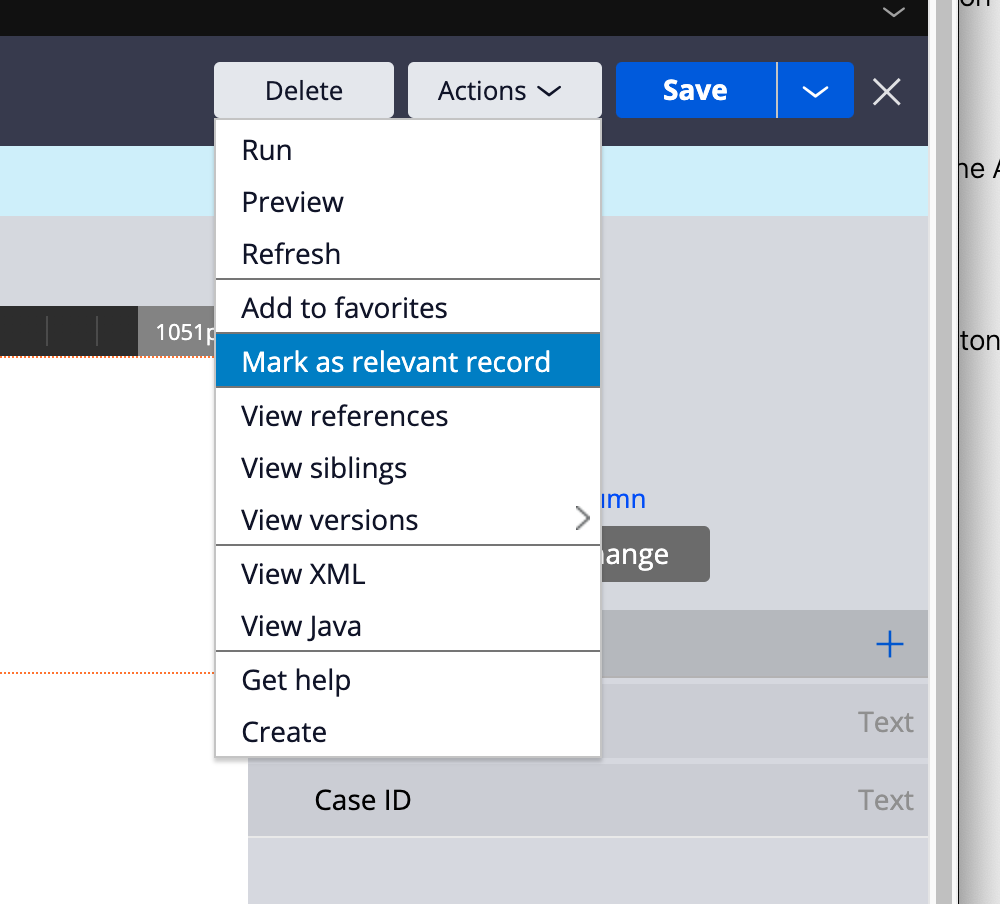 marking a section as relevant record when creating a workarea widget