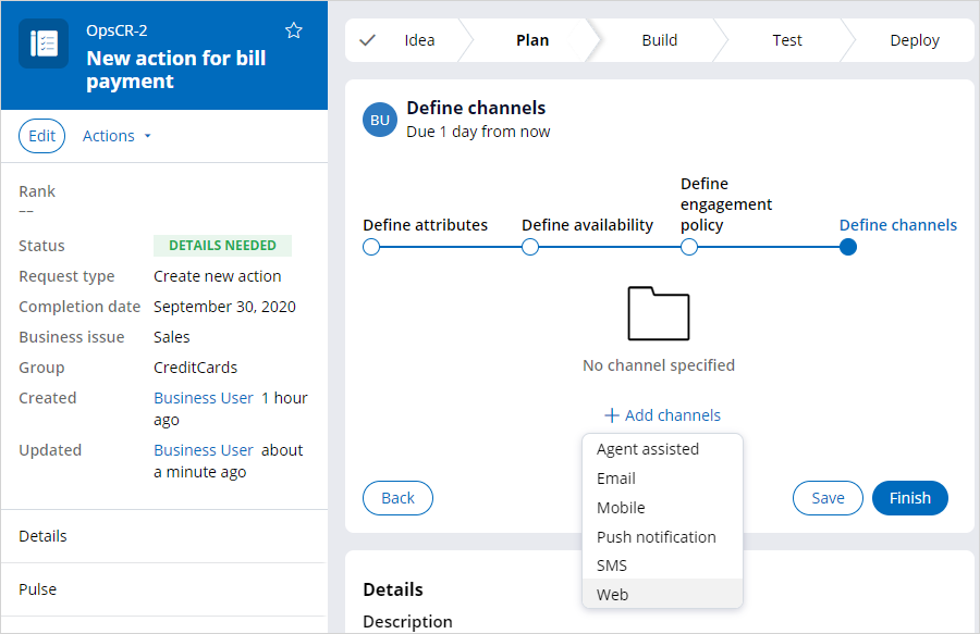 Define channels section