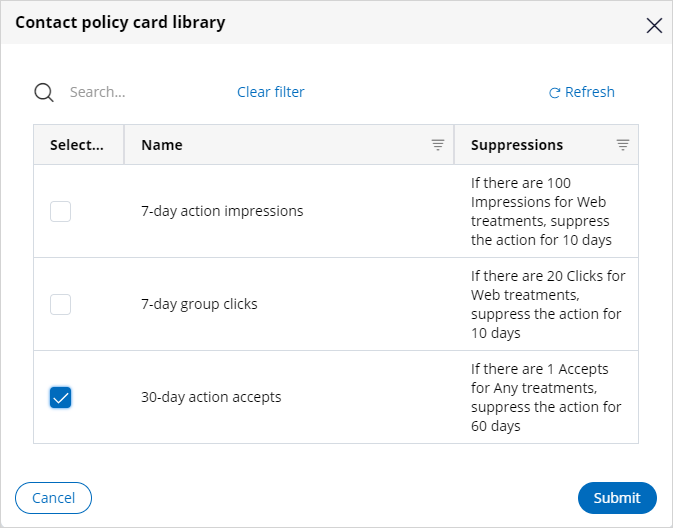 Select contact policy in build task