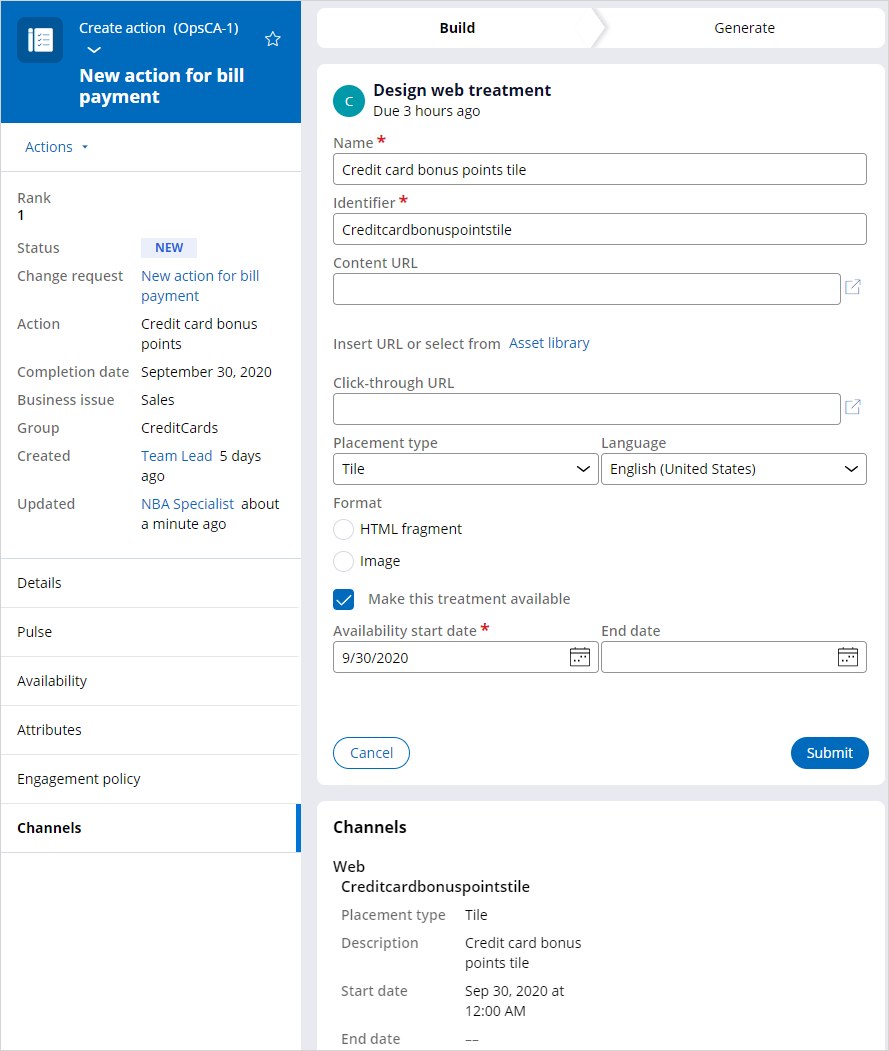 Design web treatment in build task