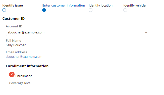 The Enter customer information step with information for an unenrolled customer