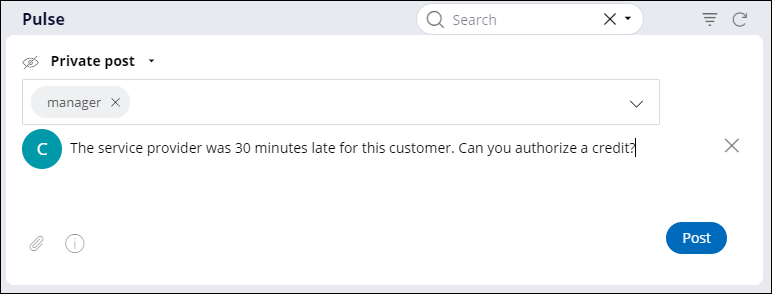 Pulse message requesting a service credit for a customer.