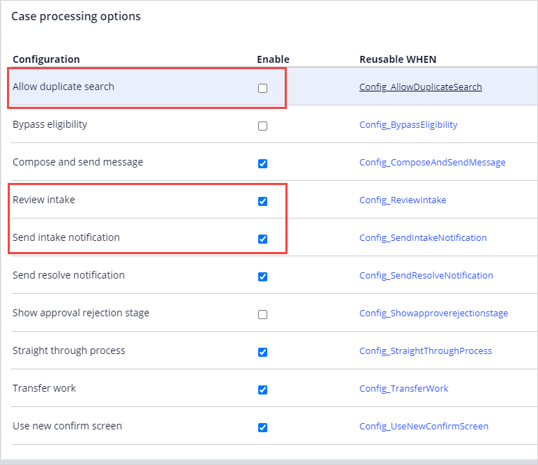 Configuration options for intake