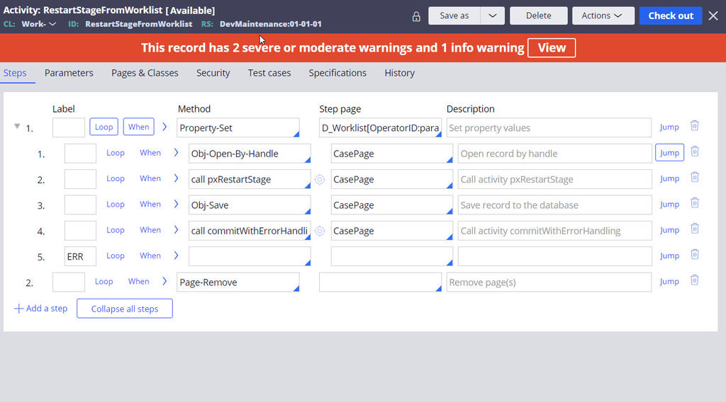 Restart Stage From Worklist activity