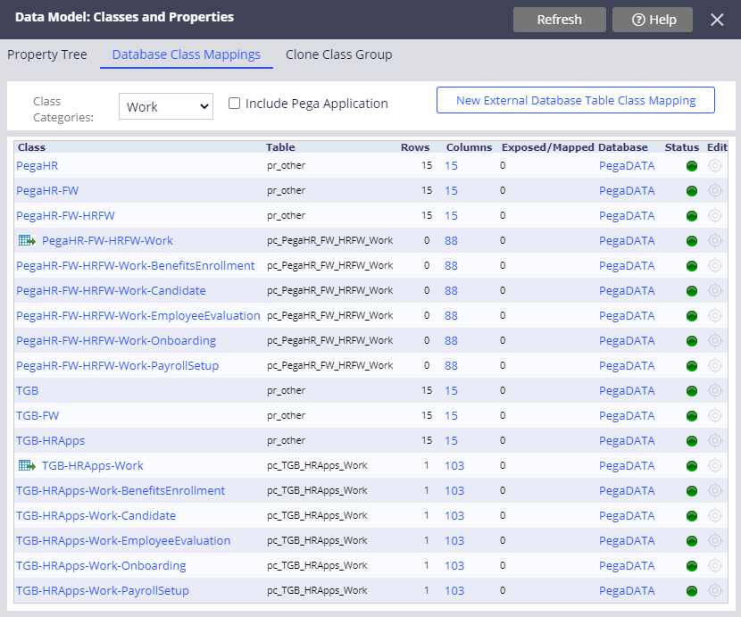 Database Class Mappings tab 