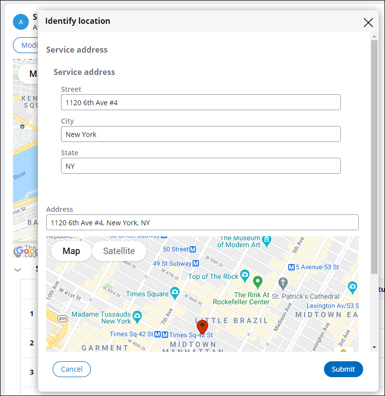 Identify location modal dialogue box