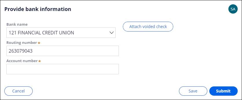 Provide bank information form filled out