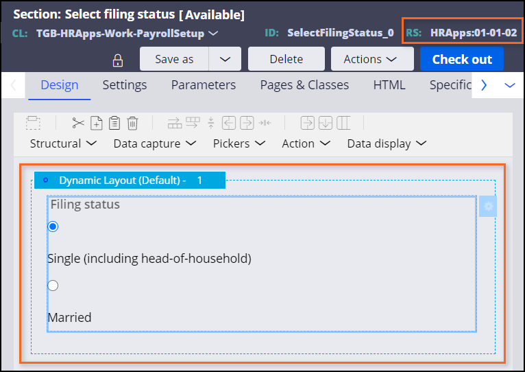 Select filing status section HRApps