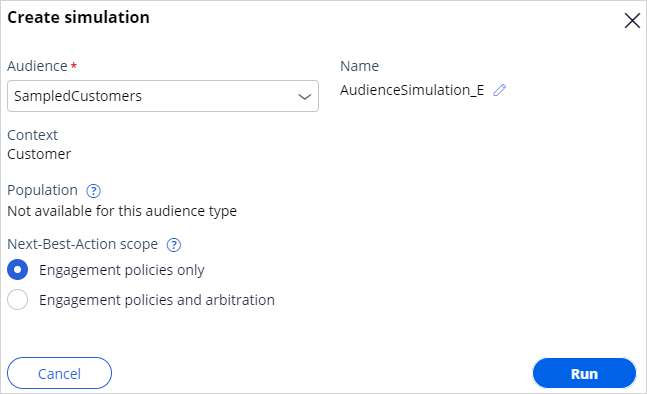 Audience simulation creation window