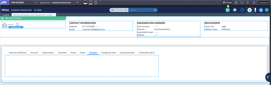 Contact tab in Design mode