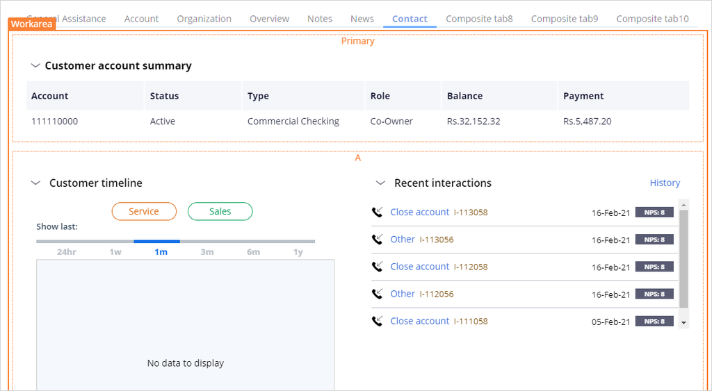 Sections in Contact tab