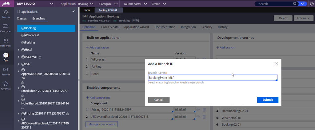 Add a Branch ID dialog box in Dev Studio.