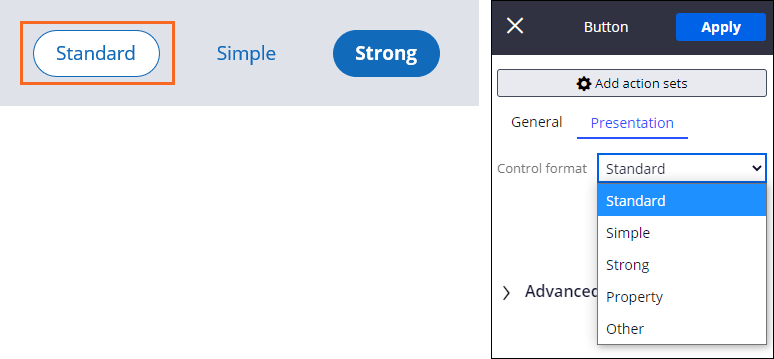 configure a standard button