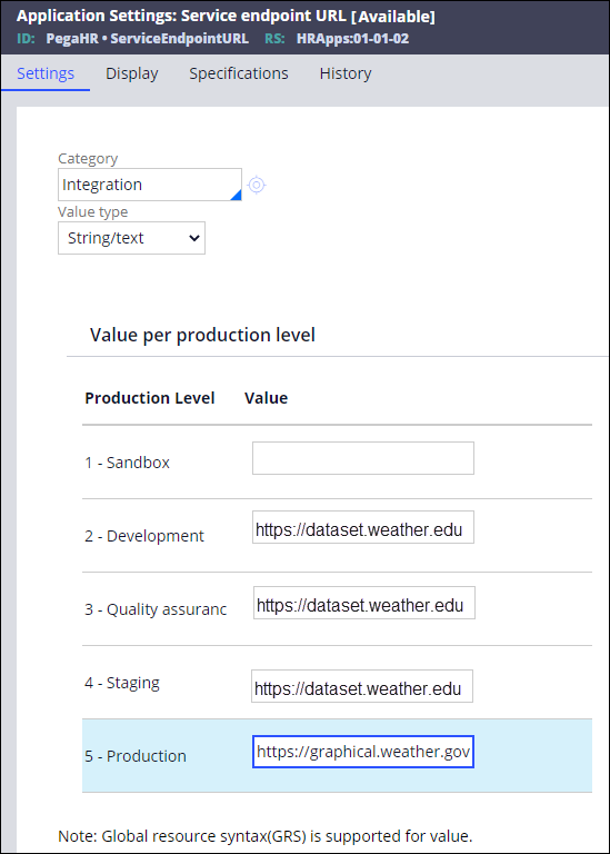 Production level service endpoint url