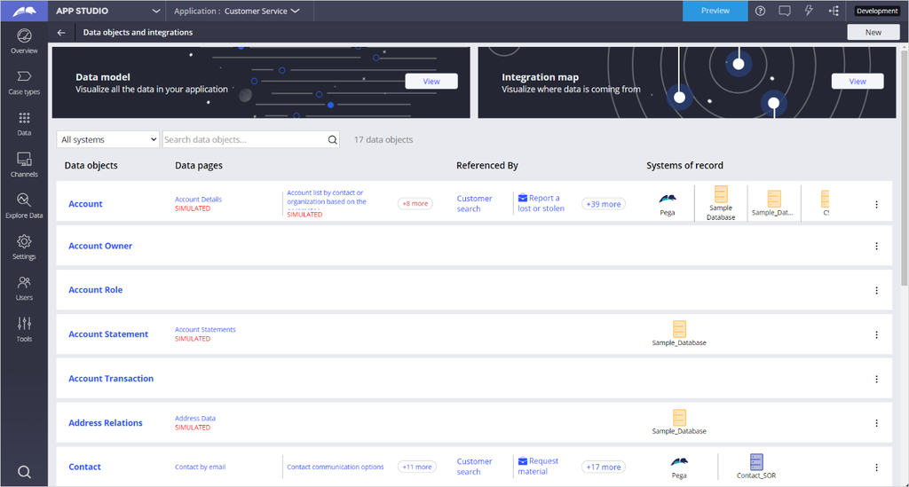 Data objects and integrations in App Studio