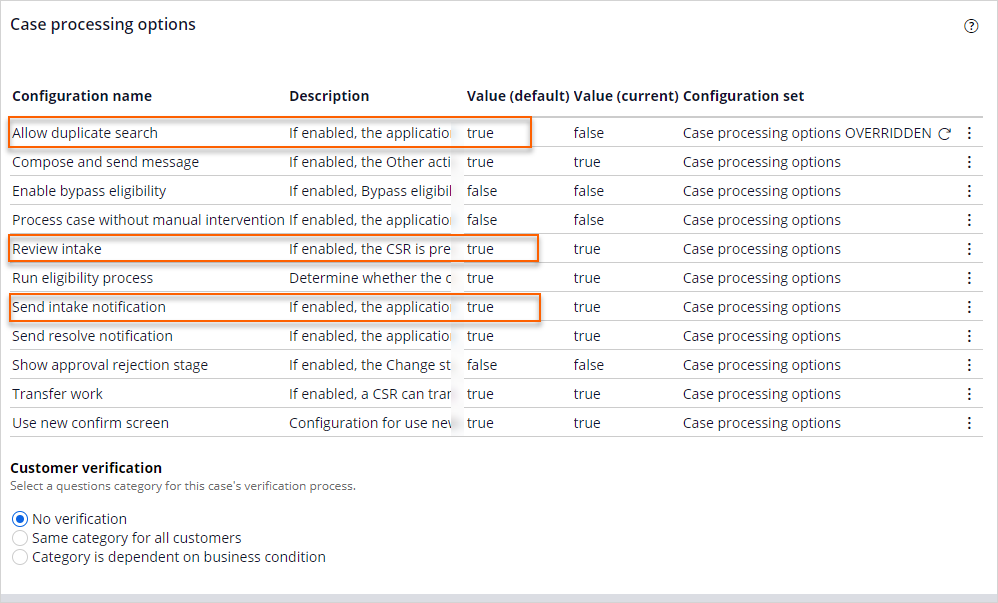 Case processing options