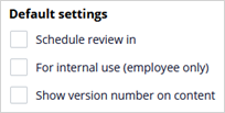 Default settings checkboxes