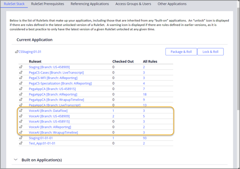 Dev Studio, ruleset stack