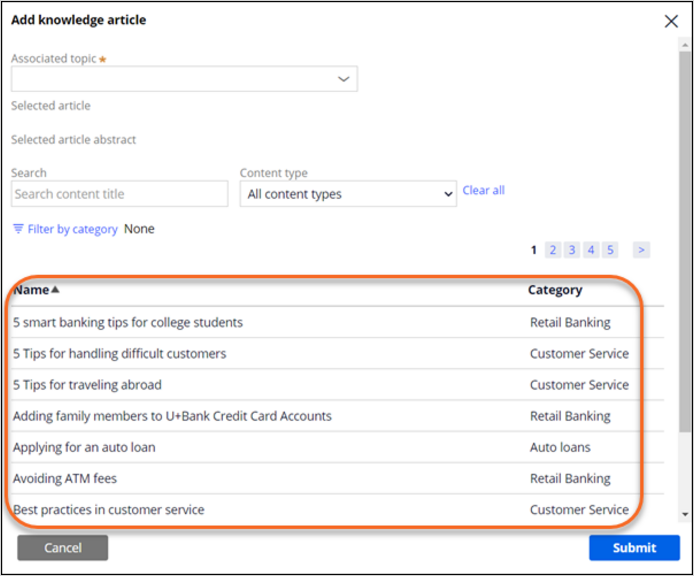 dialog box for adding a knowledge article