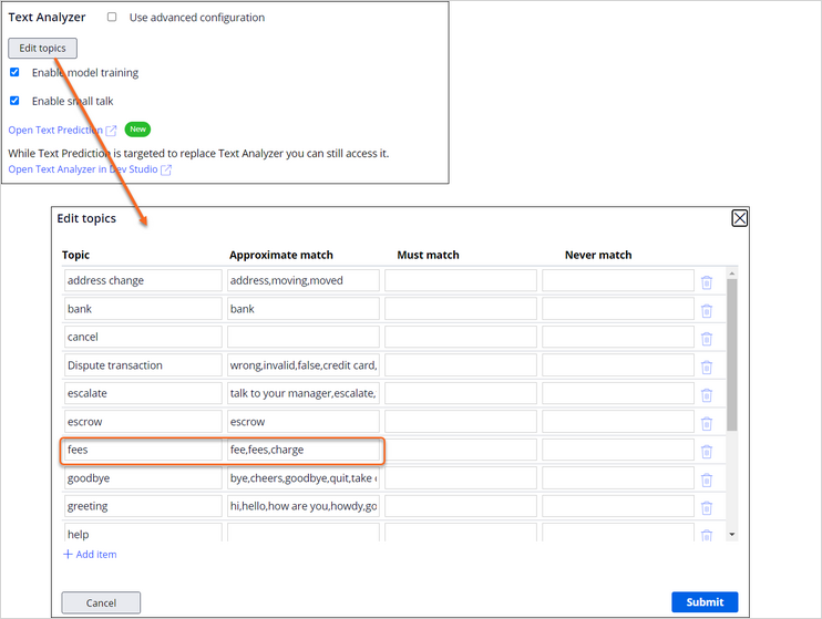 edit topics dialog box