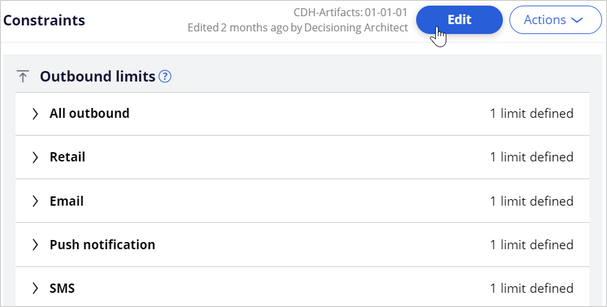 Edit constraints tab to modify the contact limits