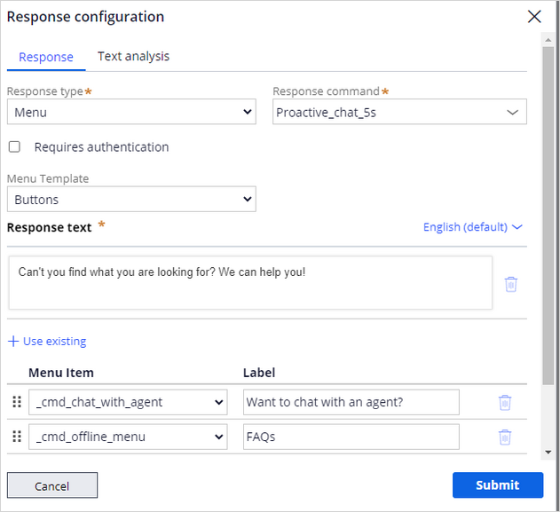 Chatbot response command