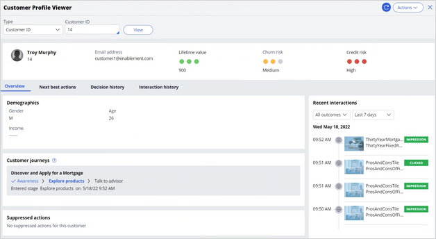 Customer Profile Viewer after Mortgage Click