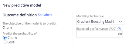 This image shows the Outcome definition section