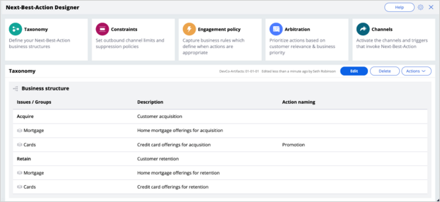 Business structure on the Taxonomy tab