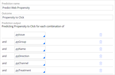 The prediction context settings for the Predict Web Propensity prediction