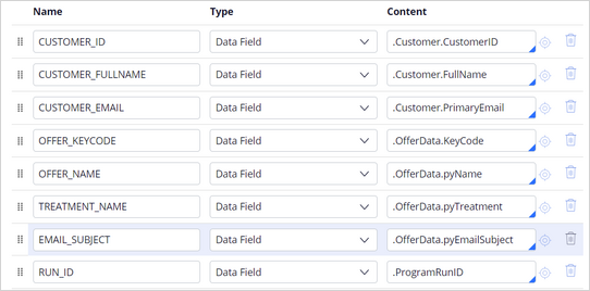 DB Template Fields tab