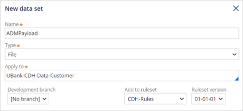 This image shows the New data set configuration