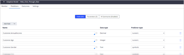 This image shows the available predictors