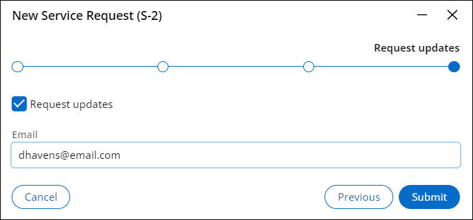 The Request updates page of the Service Request case.