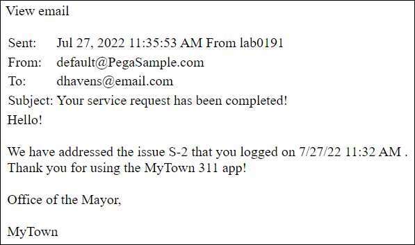 The Service Request completed email.