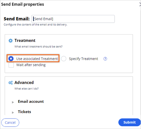 associate a treatment to the send email action