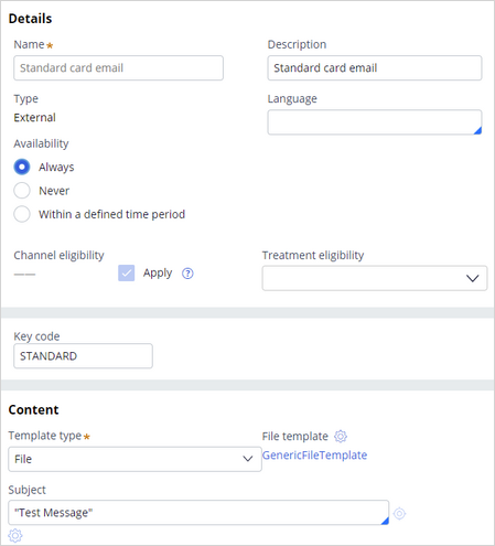 Details and Content sections of an external email treatment