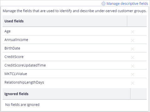 Manage fields window