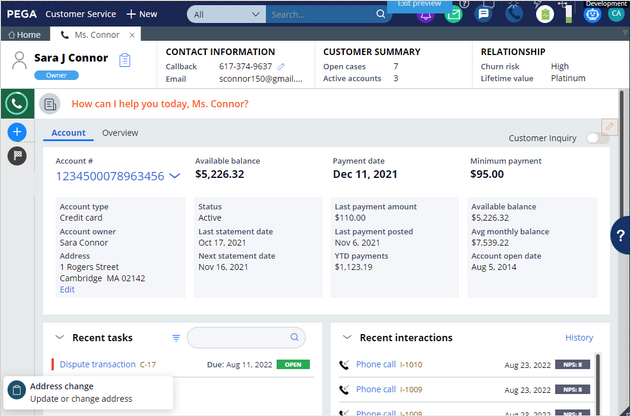 Address change suggestion for CSRs