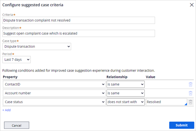 Configure suggested case criteria