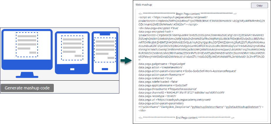 Generate mashup code web mashup option